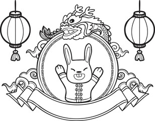 Hand Drawn chinese new year with rabbit illustration