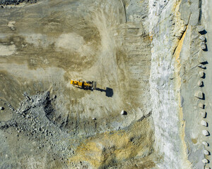 Aerial view of quarry and mining equipment