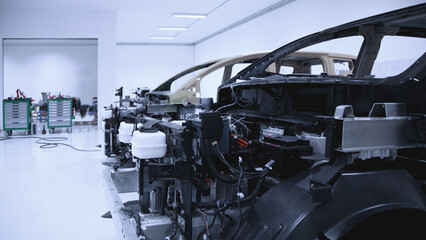 Electric Vehicle car in automobile repair service center