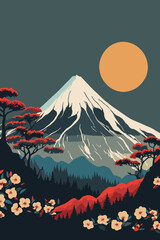 japanese mountain landscape background, mount fuji japan vector background