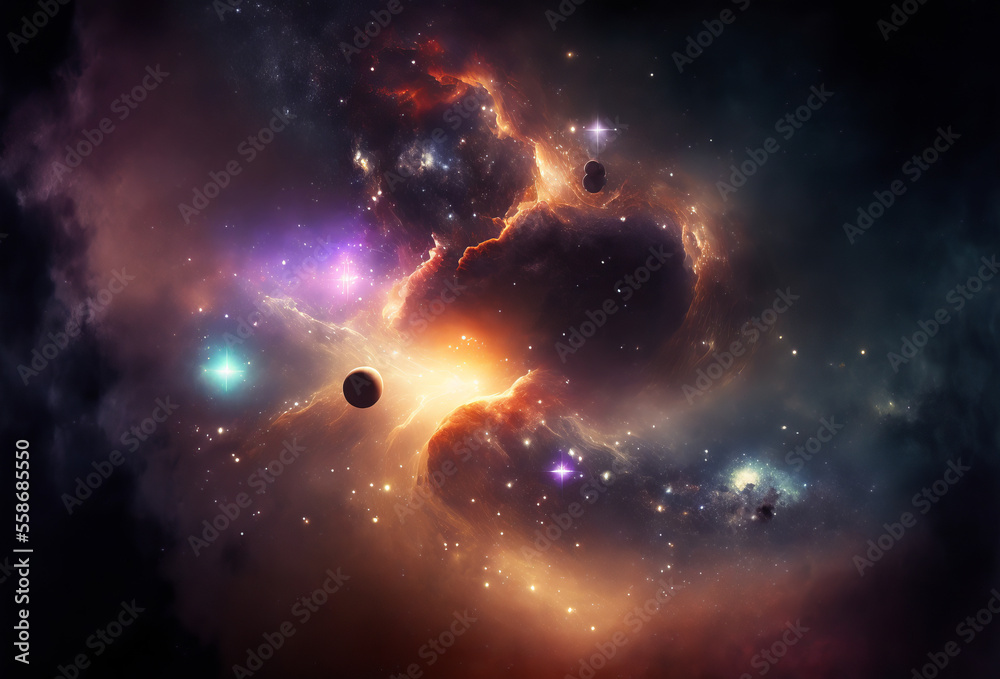 Wall mural abstract outer space endless nebula galaxy background. generative ai