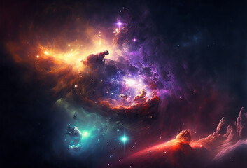 Fototapeta Abstract outer space endless nebula galaxy background. Generative ai obraz