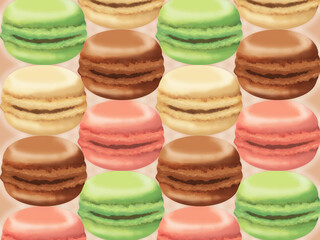 カラフルマカロンのパターン背景（茶色）