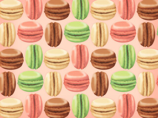 カラフルマカロンのパターン背景（ピンク）