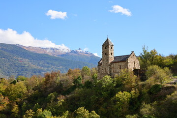 Fototapeta na wymiar View on the Valère basilica from the Tourbillon Castle in Switzerland
