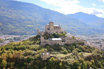 View from the Tourbillon Castle which is a castle in Sion in the canton of Valais in Switzerland