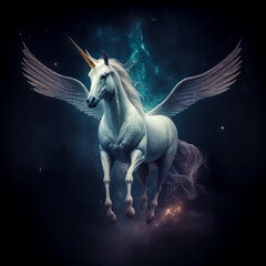a white unicorn with wings and wings - Generative AI