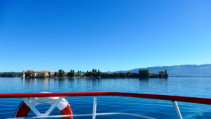 View from boat with life preserver on lake constance