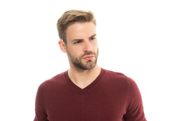 Fototapeta premium portrait of guy with stubble on background. photo of guy with stubble hair. guy with stubble