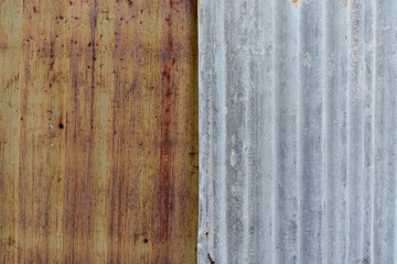 Old galvanized wall with rusty background and contrasting colors