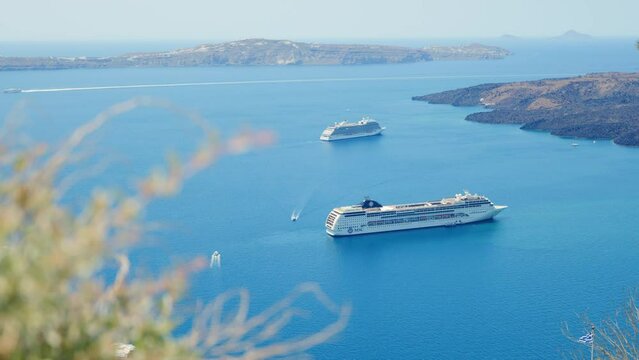 Santorini cruise ships inside the caldera, Greece