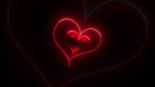 red zoom in camera move animation 4k 3d valentine celebrate holiday love video footage black background neon light