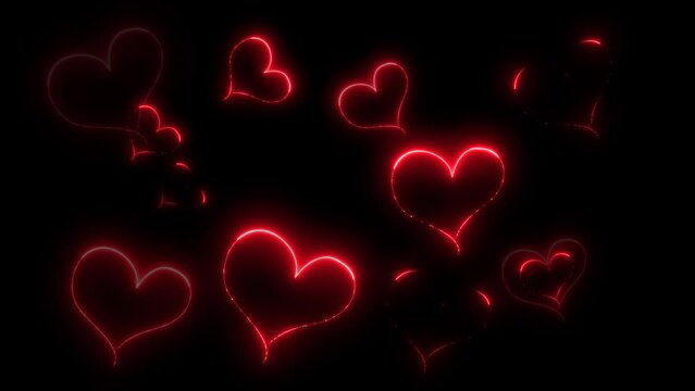 red hearts animation 4k 3d drawing lines edges in black background valentine decoration footage for social media sale customer