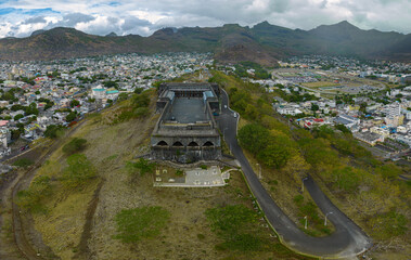 Citeadell of Port Louis Mauritius. Other name is Fort Adeliade. Champ de mars is on the right side  background.