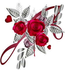 silberfarbene Valentinstag Komposition mit Rosen