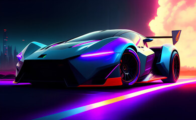 Futuristic electric racing car, cyberpunk, sci-fi. Ai generated.