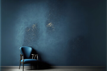 blue chair in the dark room , decoration , generative ai