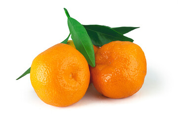 Tangerine fruit with green leaf isolated on white background high quality details