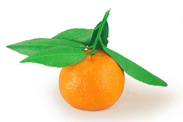 Tangerine fruit with green leaf isolated on white background high quality details