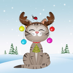 illustration of funny cat with Christmas decoration