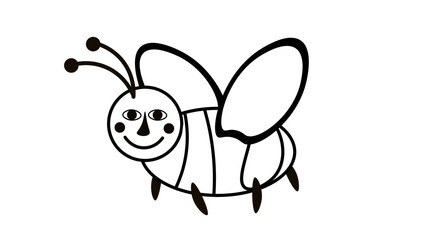 Cute cartoon bw bee for colouring books