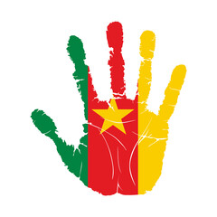 Handprint with the flag of Cameroon. Hand print, which bears the Cameroon flag. Grunge Imprint Hand in the Colors of Cameroon Flag on White Background. Vector illustration
