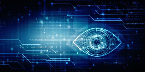 Digital composite of Eye scanning a futuristic interface 