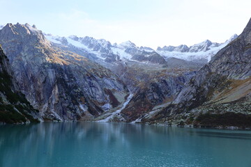 The Gelmersee is a reservoir in Bernese Oberland, Switzerland
