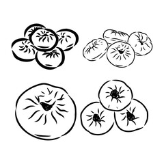 meat pies. Linear drawing by hand. Vintage