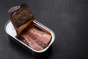 Tin or aluminum rectangular can of canned salmon with a key