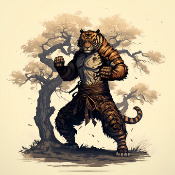 Martial arts tiger AI generative