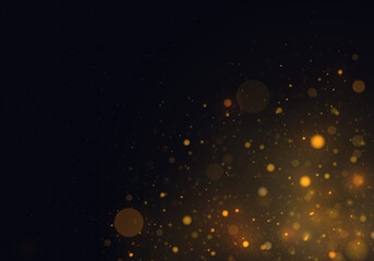 Golden luminous background with colorful lights bokeh. Magic concept. Abstract glowing bokeh lights isolated on black background. 