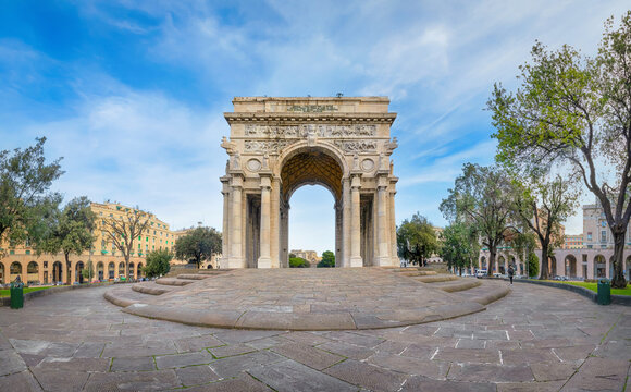Genoa, Italy. Arco della Vittoria, also known as Monumento ai Caduti or Arco dei Caduti. It is dedicated to the Genoese who died during World War I, and it was inaugurated on 31 May 1931.