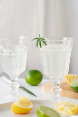 Lemon and lime citrus lemonade. Cooking process in a bright kitchen close-up