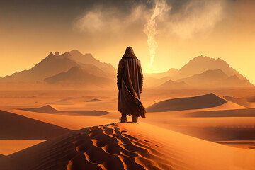 man walking in the desert. Generative Ai