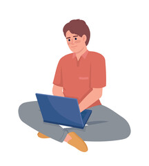 Distance working semi flat color vector character. Editable figure. Full body person on white. Remote studying. Online education simple cartoon style illustration for web graphic design and animation