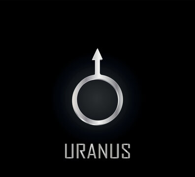 3d silver symbol of planet uranus on dark background