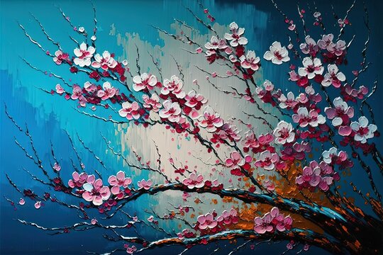oil painting like illustration of cherry blossom background