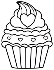 Valentine heart cupcake coloring outline