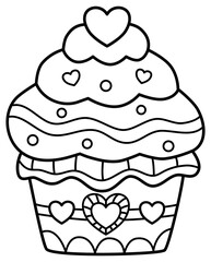Valentine heart cupcake coloring outline