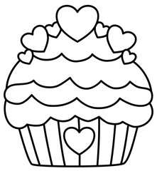 Valentine heart cupcake coloring outline