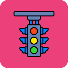 Traffic Light Multicolor Round Corner Filled Line Icon