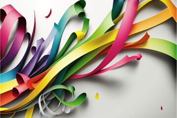 White background with ribbons, streamers and confetti, carnival. AI