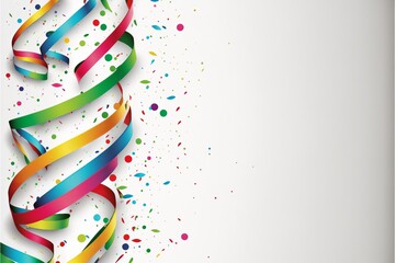 White background with ribbons, streamers and confetti, carnival. AI