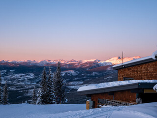 Ski slopes and mountains at sunset in Winter Park Colorado