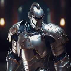 Fototapeta premium Medieval knight in silver armor. Digital illustration AI