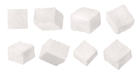 8 square cubes of sugar blocks isolated on transparent