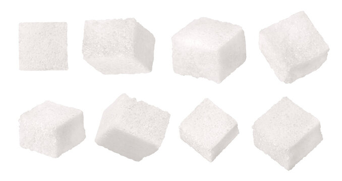 8 square cubes of sugar blocks isolated on transparent