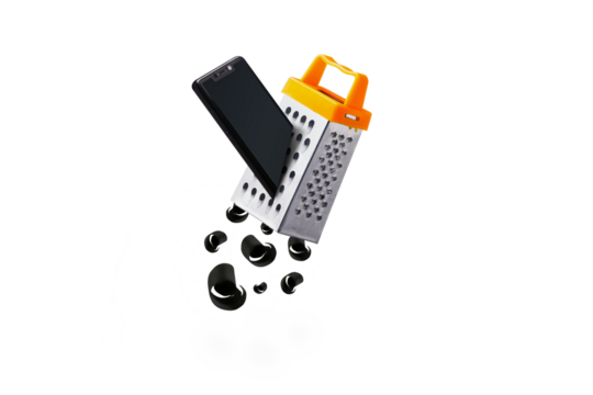 Grated smartphone isolated on transparent background. Technology race concept