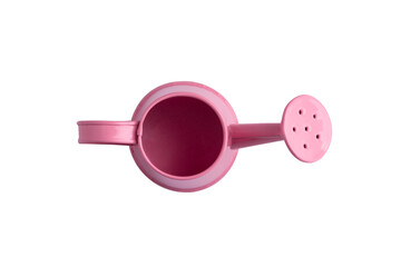 top view of pink watering can isolated on a transparent background, accessories for the garden